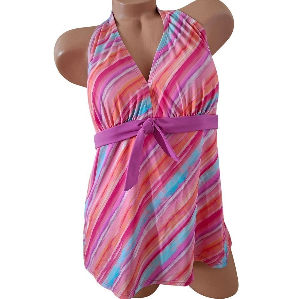 Kim Gravel Swimsuits For All - Swim Tankini 16 Pink Striped Swimwear Tank Top XL